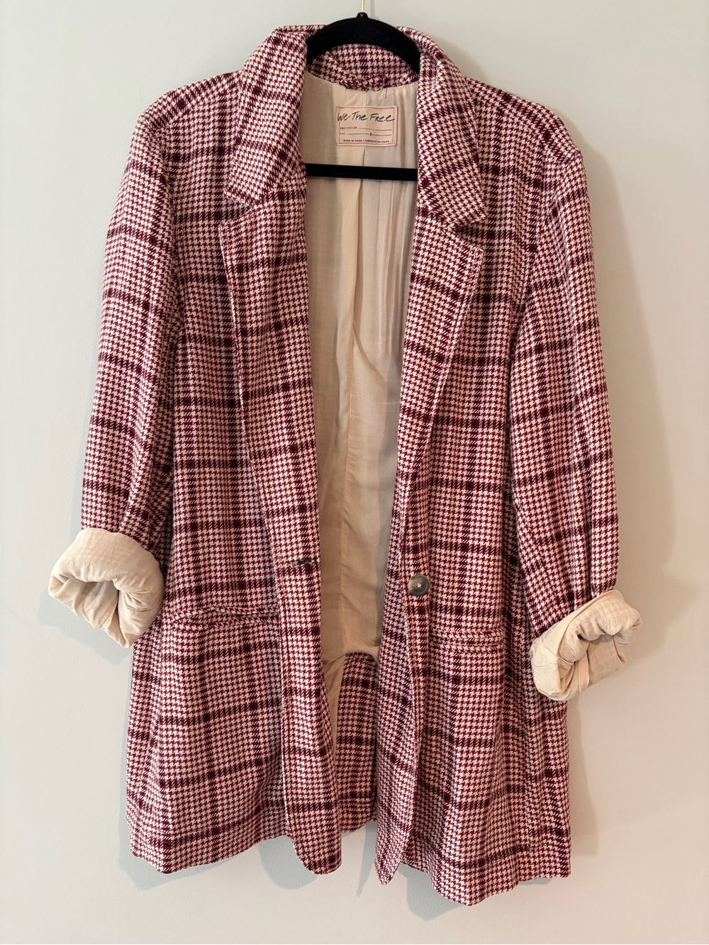 We The Free Burgundy & Cream Plaid Blazer